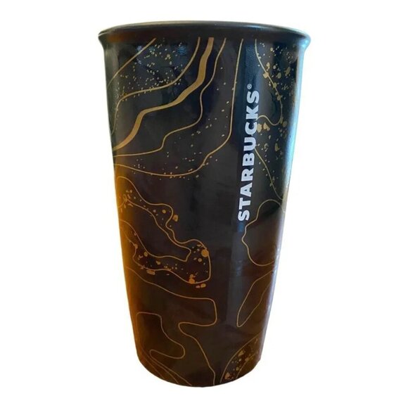 Starbucks 2018 Gold Sparkle Holiday Ceramic Travel Tumbler Mug/Cup - Picture 1 of 11